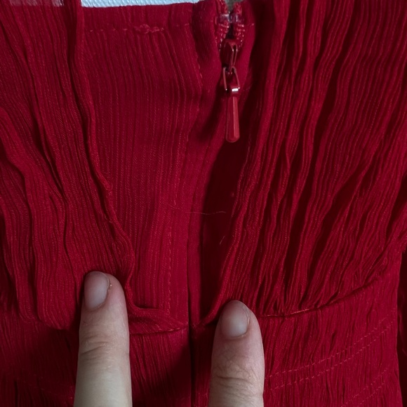 Long sleeve chiffon Red Mini Dress - Picture 5 of 14
